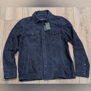$798 Mens John Varvatos "Jonah" Herringbone Suede Shirt Jacket Navy 48 US Medium